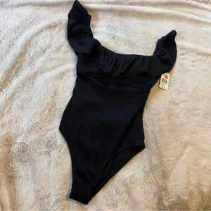 Black Ruffled One-Piece Swimsuit
